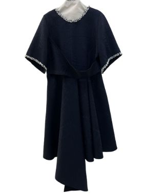 شهرابی پیراهن ژاکارد آستین کوتاه یقه گرد مرواریدی سرمه ای