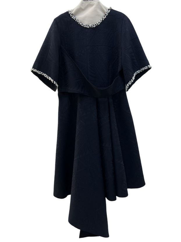 شهرابی پیراهن ژاکارد آستین کوتاه یقه گرد مرواریدی سرمه ای