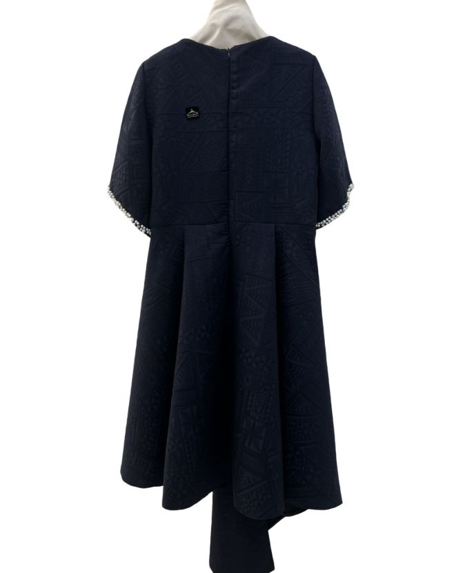 شهرابی پیراهن ژاکارد آستین کوتاه یقه گرد مرواریدی سرمه ای