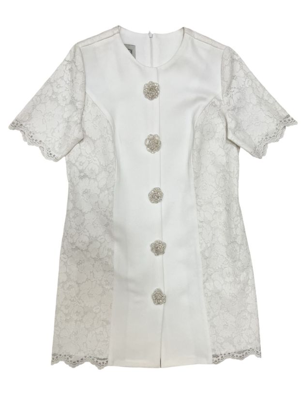 بیسادی پیراهن دانتل سفید کرپ